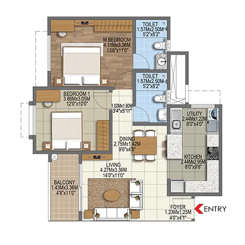 Brigade Komarla Heights 2 bhk Type A