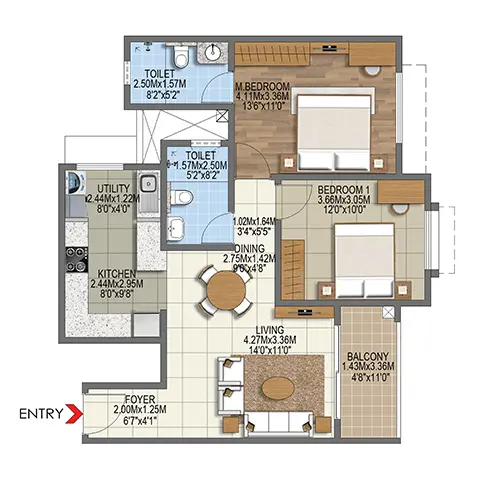 Brigade Komarla Heights 2 bhk Type F