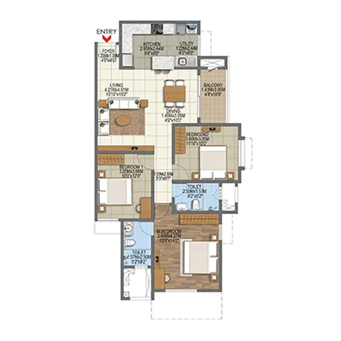 Brigade Komarla Heights 3 bhk Type J1