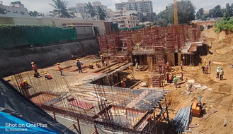 Komarla Heights Tower B (view from north side) : Upper basement slab concreting completed and Ground floor works are in progress. Club house substrcture & UB slab works are in progress as on August '22