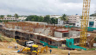 Komarla Heights Tower B (view from south side) : Ground floor slab concreting completed & Stilt floor vertical shear wall works are in progress as on October '22