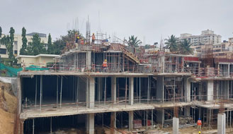 Club House (view from west side) : First floor slab concreting completed & Second floor columns casting works are in progress as on November '22