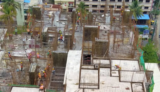 Brigade Komarla Heights Tower B (view from top) : 10th floor slab concreting 100% completed & 11th floor works are in progress as on April '23